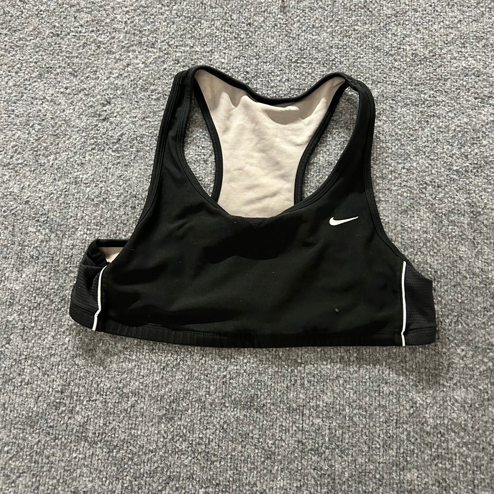 Nike Sports Bra Womens Size S Black Racerback Mesh Athletic Swoosh Hole Flaw